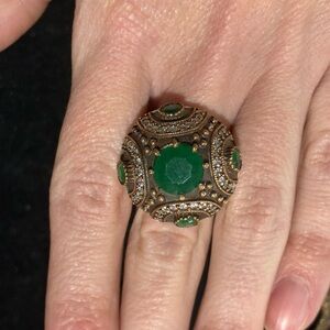 Vintage Turkish sterling silver & brass gemstone ring
